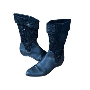 John Fluevog POWER UP ASPIRATION MID CALF FLAT BOOTS BLACK LEATHER Size 8.5